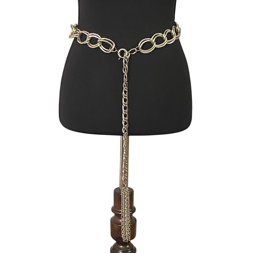Silver Tone Chunky Oval Link Chain Belt Adjustable Tassel Statement Belt 38"